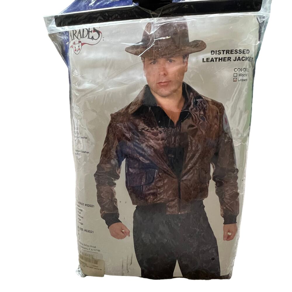 Charades Brown Distressed Faux Leather Jacket Costume Size XL New
